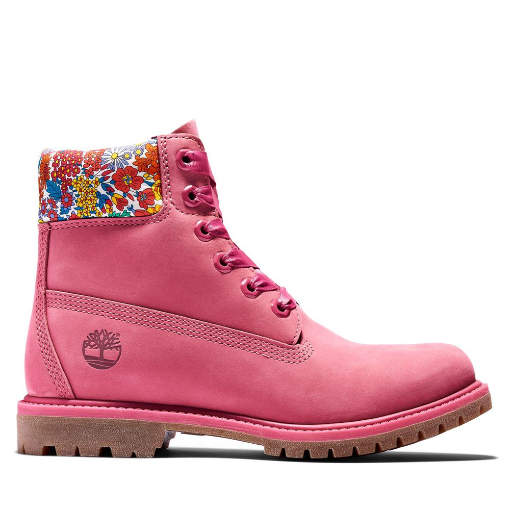 Timberland 6-Inch Μποτακια Γυναικεια Ροζ - Premium Waterproof Made With Liberty Fabric - Greece 6952